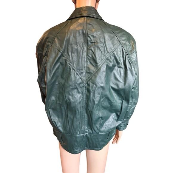 Vintage 80s Pelle Cuir Green Pine Leather Crop Jacket Sz S Small - Picture 13 of 15